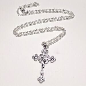 Christian Catholic Necklace Cross Zirconia 925 Silver Chain Jesus Christmas NEW